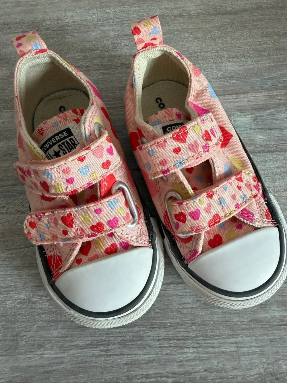 Converse Pink Canvas Valentine Multicolor Hearts Slip-on Canvas Baby Sneakers 5